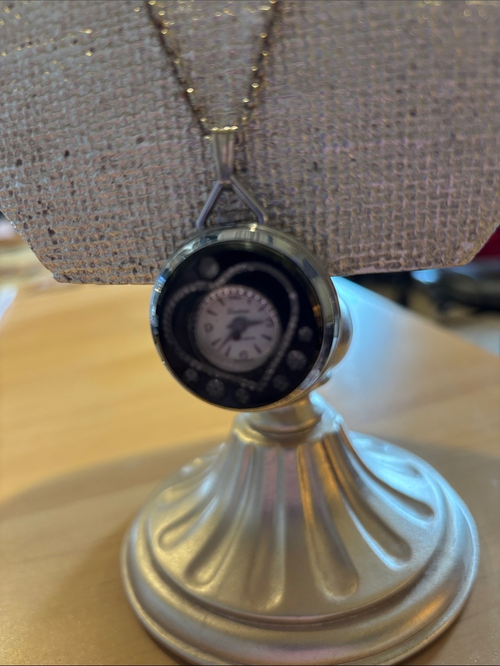 Vintage-Style Round Pendant Watch Necklace in Black